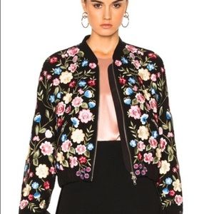 Flower Foliage Embroidered Bomber Jacket